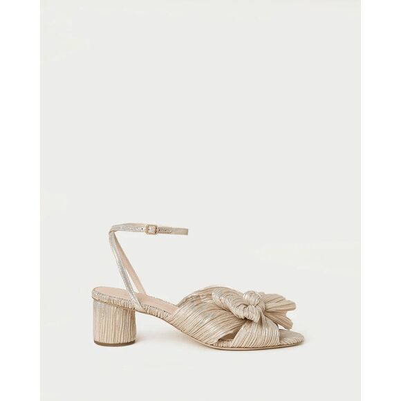 Loeffler Randall Dahlia Platinum Pleated Bow Heel Size 8.5 $450 - Picture 2 of 15